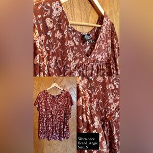 Angie Western Floral Flowy Blouse, Worm Once Like New